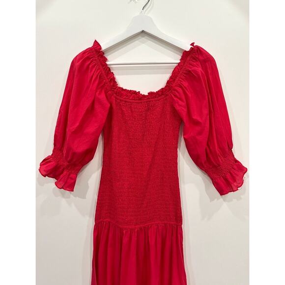 NWT Rhode Resort Eva Smocked Off-The-Shoulder Cotton Maxi Dress Red - Picture 6 of 15